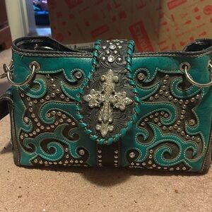 Embellished Teal and Black Women's Bag